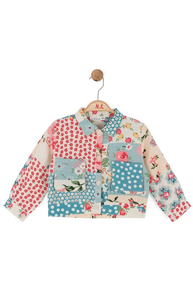 Baby Girl 1-4 Years Floral Print Linen Jacket Blue