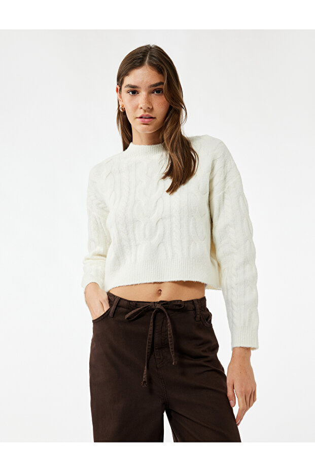 Crew Neck Hair Knit Textured Knitwear Sweater