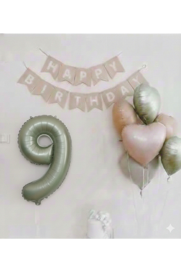 Mold Green Foil Balloon Kraft Happy Birthday Banner and Cream Green Heart Foil Balloon Set