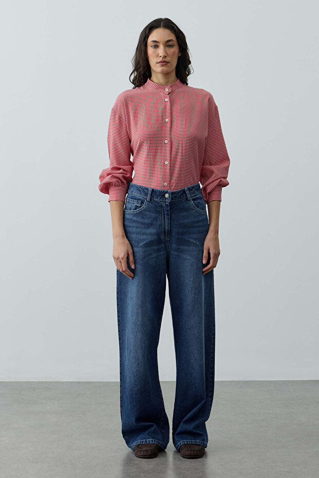 High Waisted Straight Denim Pants Navy Blue