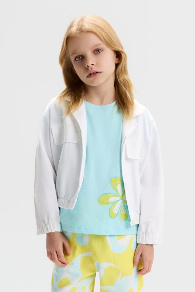 Girl Child 4-8 Years Old Tencel Fabric Transitional Jacket White