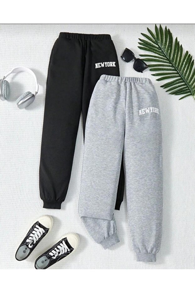 Seasonal Black and Gray Two-Piece Bottom Tracksuit Set