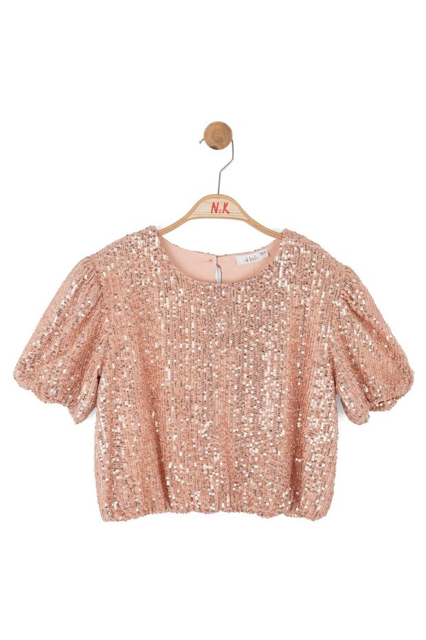Girl's 8-14 Years Old Sequined Watermelon Sleeve Blouse Pink
