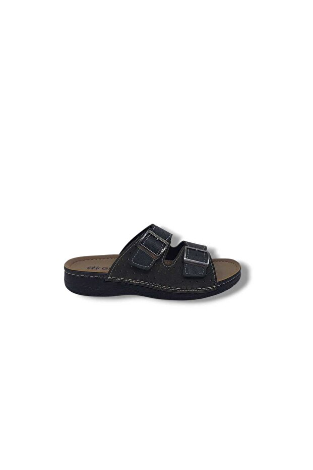 Gezer 223 Men's Black Buckled Daily Use Slipper