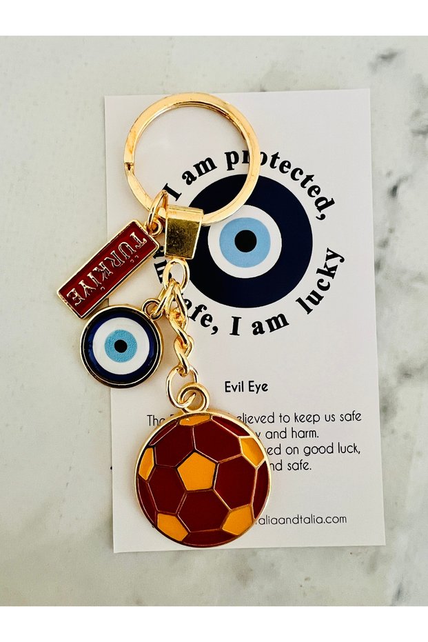 Yellow Red Fan Keychain – Nazar Beaded Metal Keychain - Car Keychain