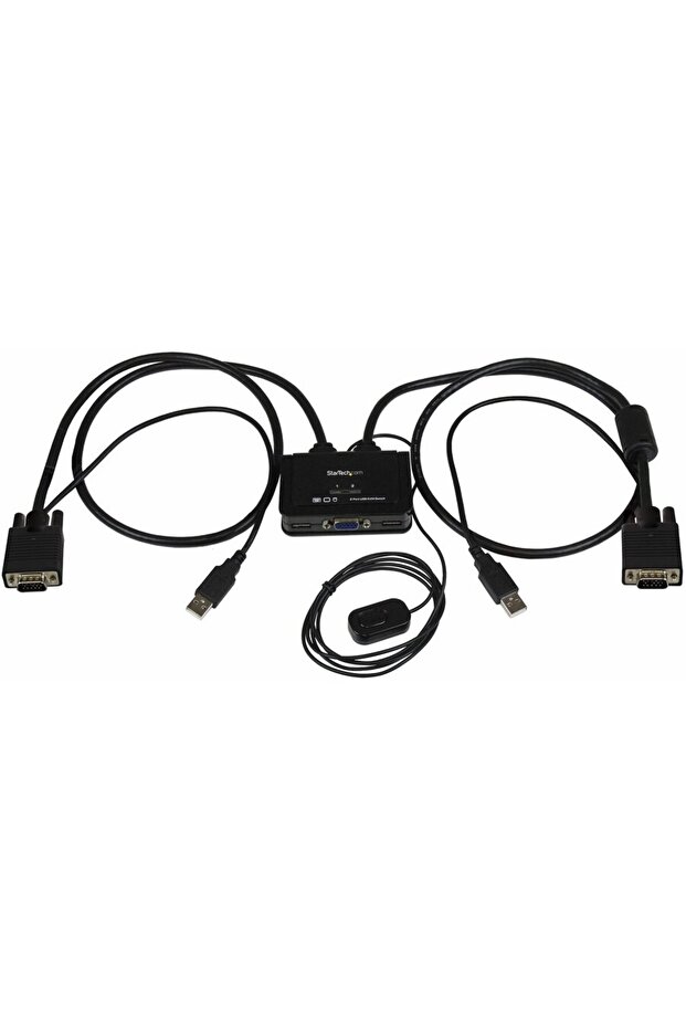 2 Port USB VGA Cable KVM Switch - USB Powered with Remote Switch - 1