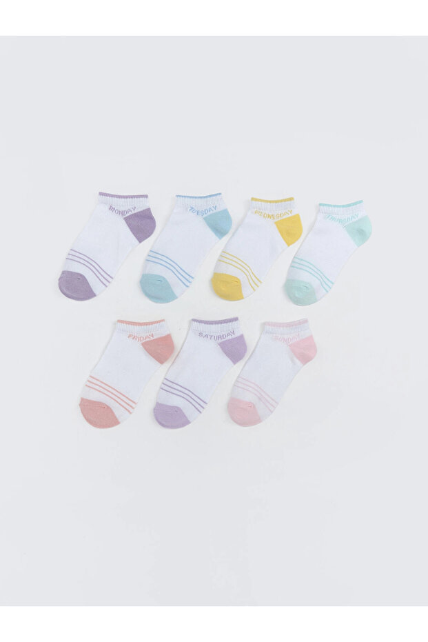 Lcw Kids White Text Printed Girls' Booties Socks, Pack of 7