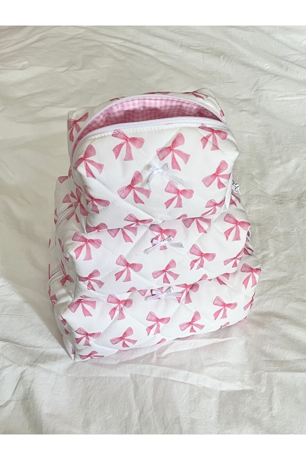 Bow Patterned Makeup Bag Large Size - 4