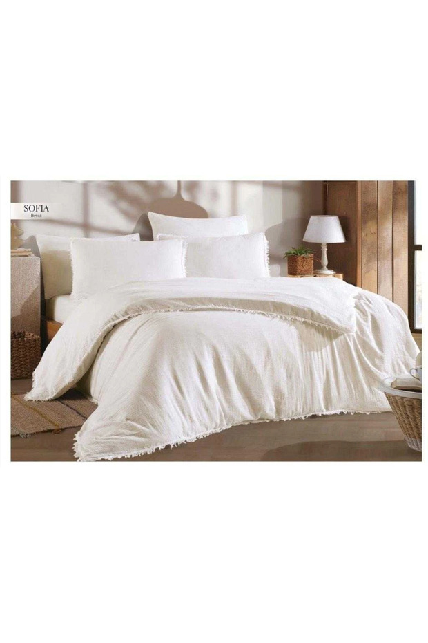 Duvet Cover Set Fitted Sheet Muslin King Size Byz Sofia White