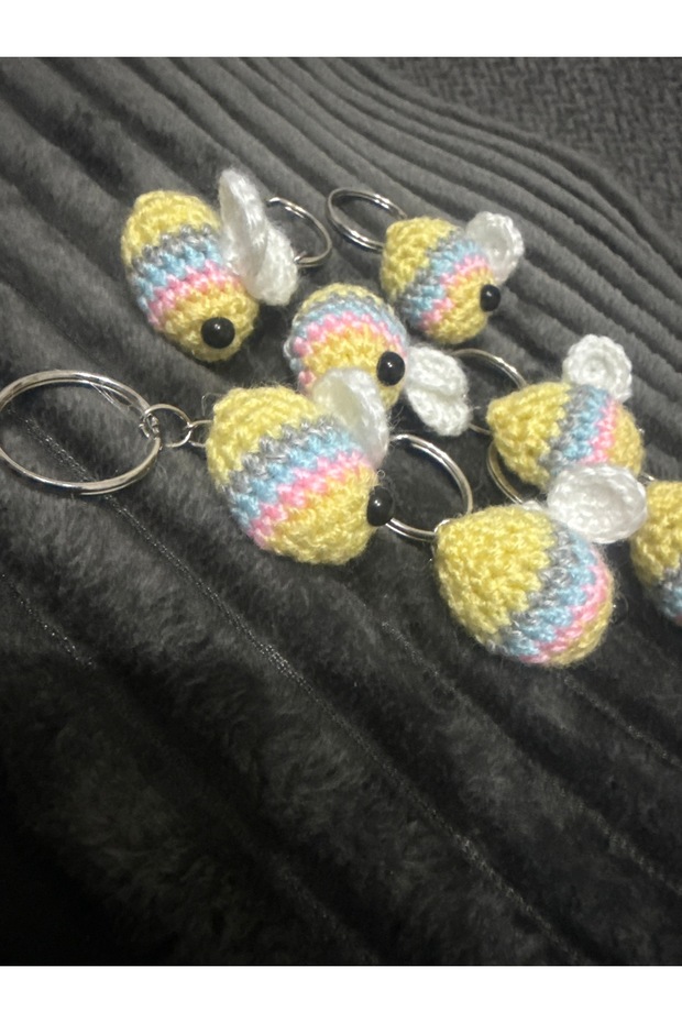 Mini Strawberries and Colorful Bees Amigurumi Keychain