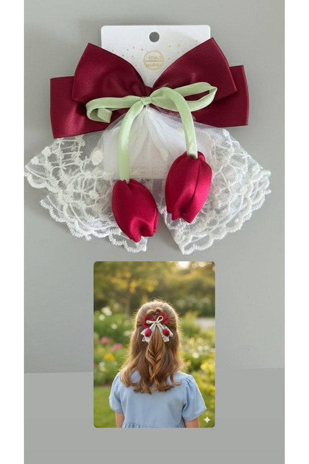 Tulle Detailed Red Tulip Bow Buckle New Season Trendy Clip Buckle Girl Child Baby Women Teenager Gift