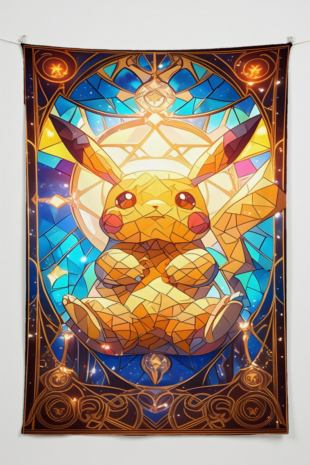 Pikachu Illustration – Anime Movie Character Themed Quality Fabric, Room Decor Tapestry Wall Rug