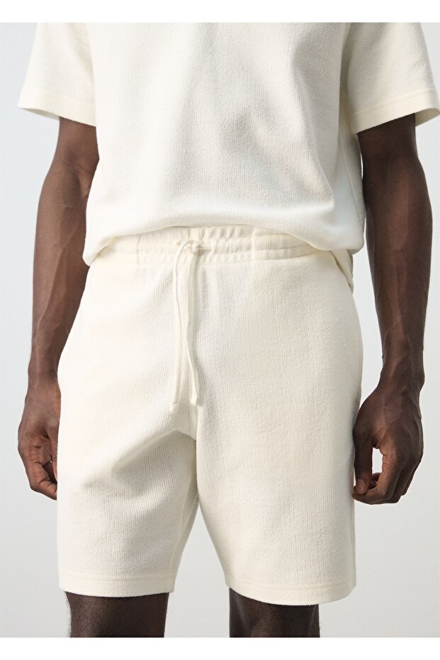 İpli pamuklu bermuda şort - 6