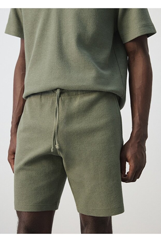 İpli pamuklu bermuda şort - 6