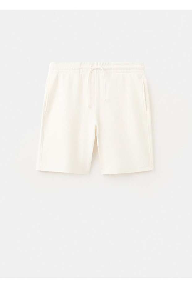 İpli pamuklu bermuda şort - 3