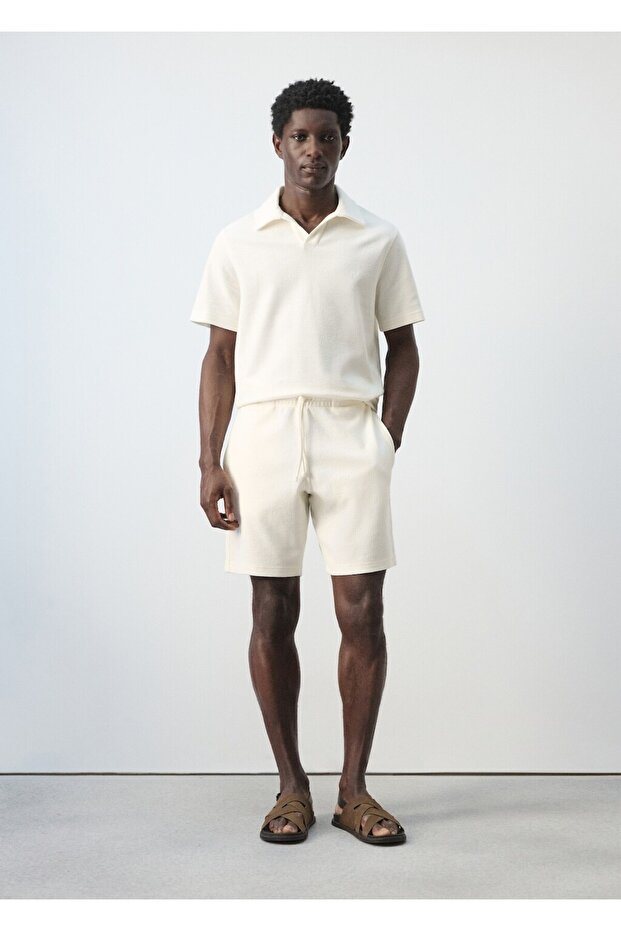 İpli pamuklu bermuda şort - 2