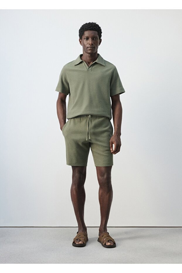 İpli pamuklu bermuda şort - 2