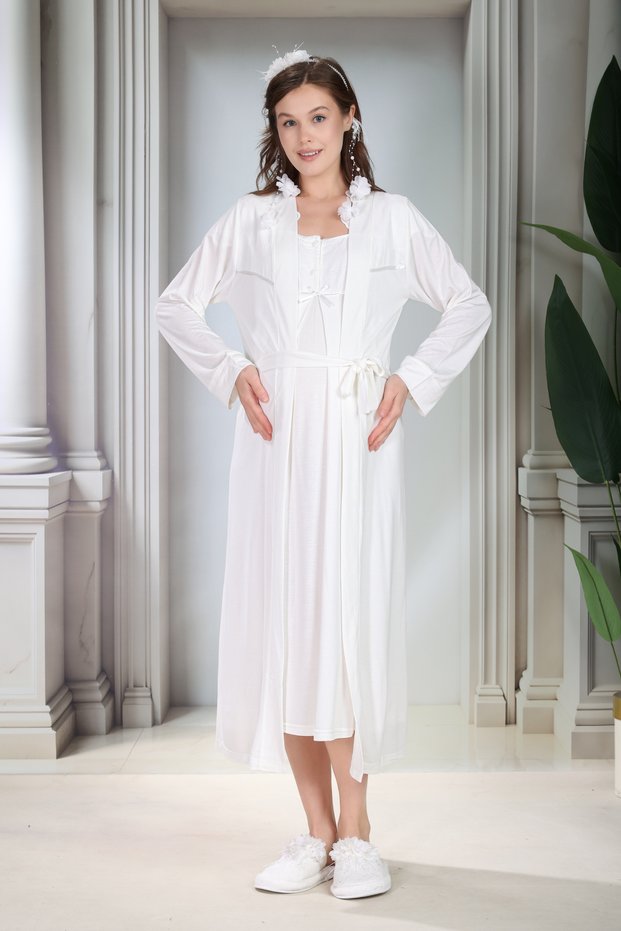 New Season Ecru Summer Eyelet Embroidery Collar Design Short Sleeve 100% Cotton Maternity Maternity Dressing Gown Nightgown Set
