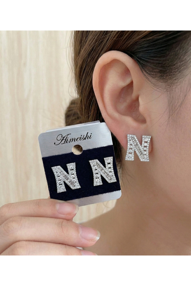Zircon Stone Letter Earrings