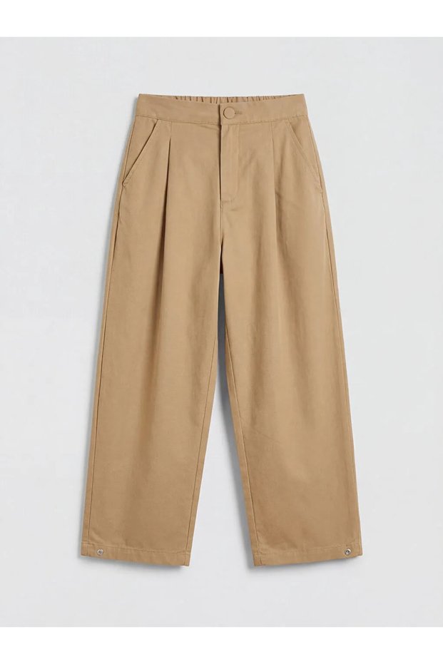 Lcw Kids Beige Pleated Girls Gabardine Trousers