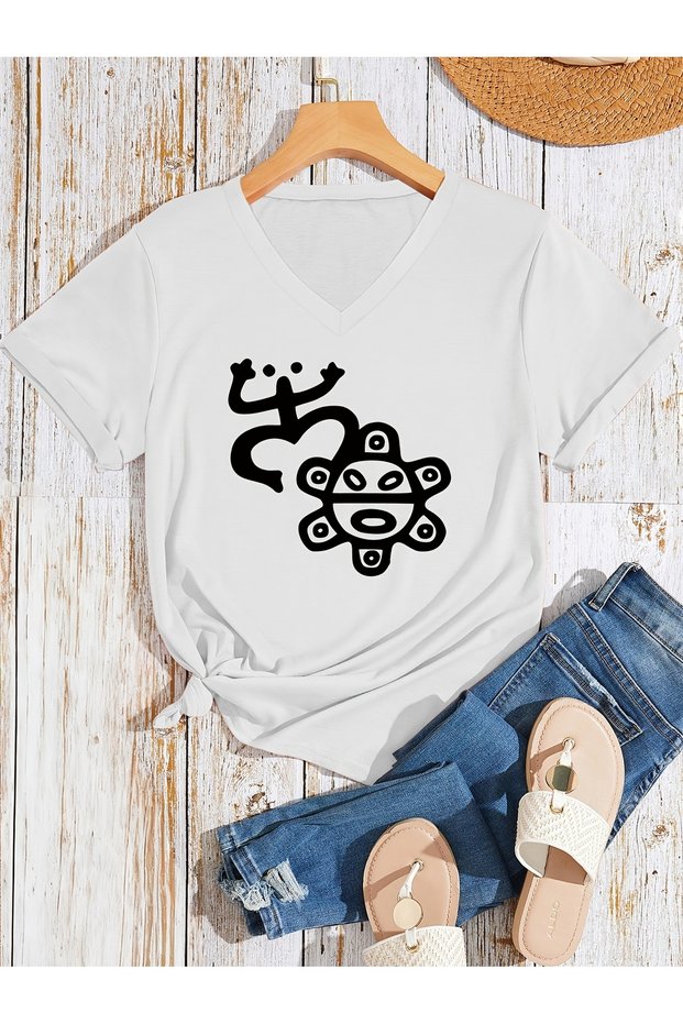 Women's Graphic Printed V-Neck Sleeves Regular Fit T-Shirt