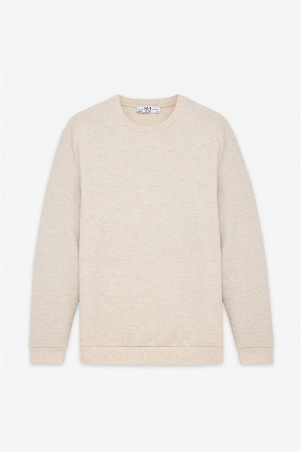 Bej Regular Düz Bisiklet Yaka Sweatshirt - 5