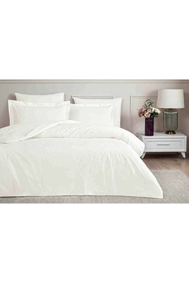 White Collection Asper Uc Cotton Embroidered Double Duvet Cover Set White