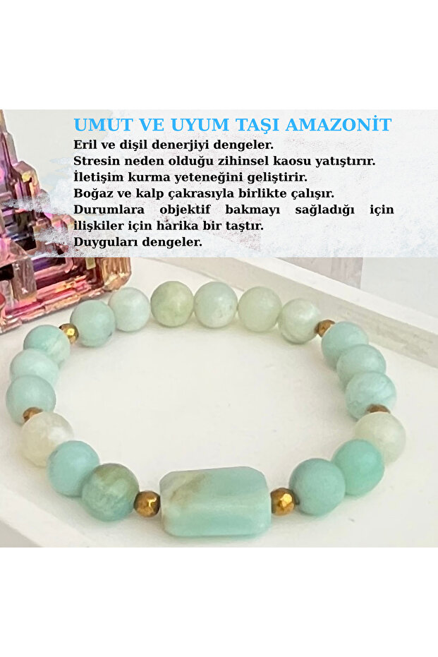 Amazonite Natural Stone Bracelet, Throat Chakra Stone, Stress Reducer, Communication and Emotion Balancer