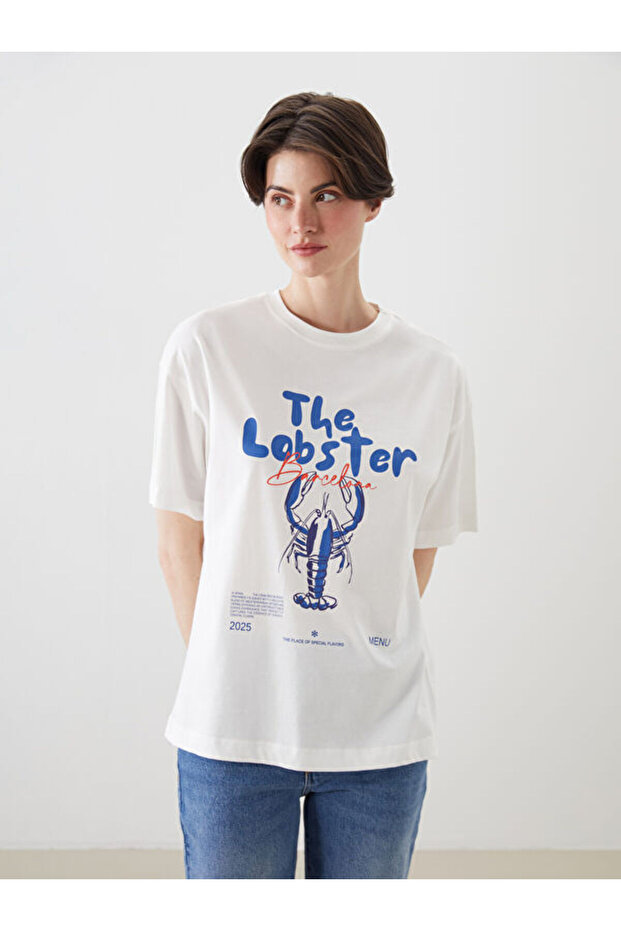 Crew Neck Printed Oversize Women's T-Shirt