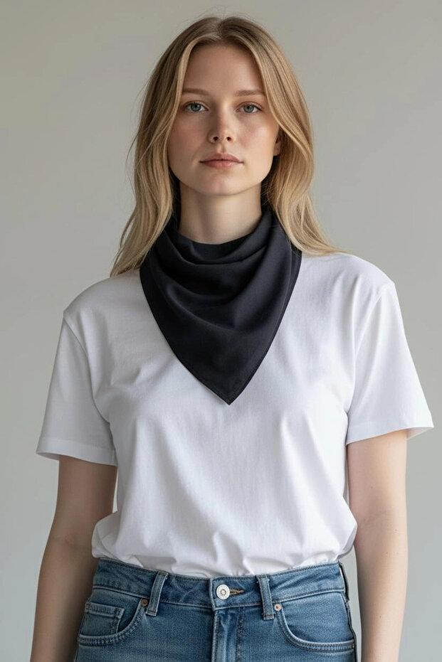 Üçgen Bandana Fular Bone Nefes Alabilen Hafif Konforlu Mutfak ve Aşçı Bone Likralı Soft Siyah - 3