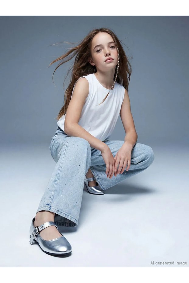 Lcw Kids Blue Wideleg Stone Girl's Jean Pants