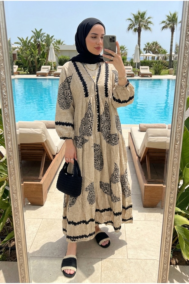 Women's Colorful Patterned Long Modest Summer Dress