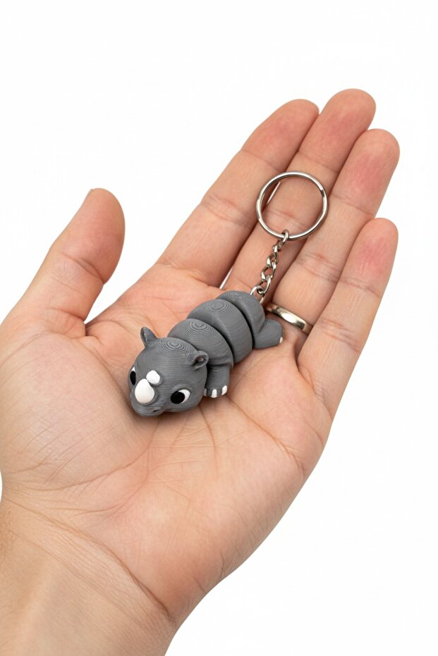 Movable Rhinoceros Figure Keychain