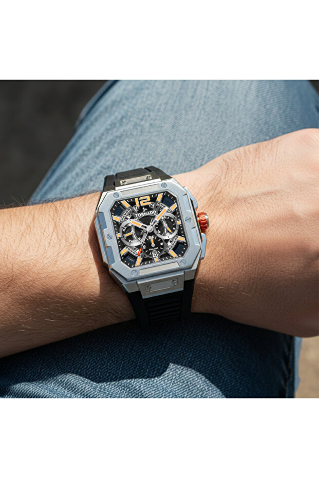 ساعة رجالية متعددة الوظائف بمينا أسود - T26101-SFBB - 7