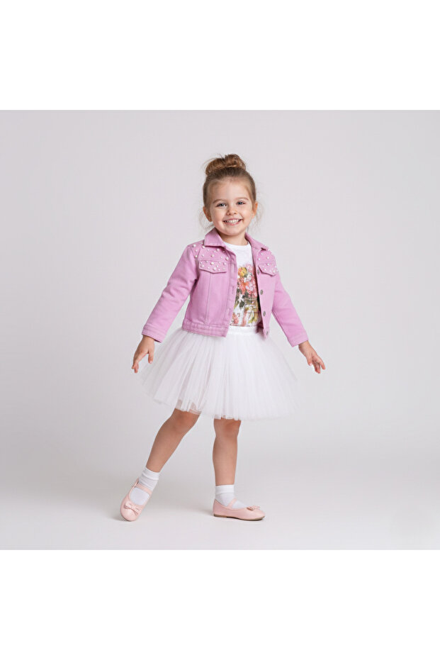 Pearl Jacket Tutu Tulle Single Girls' Three-Piece Suit