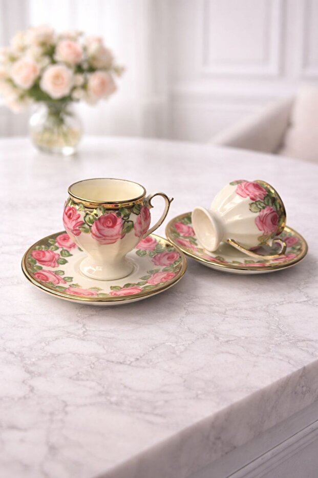Eli̇zya 2-Piece Hand Painted Porcelain Coffee Cup