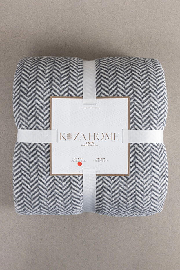 Twin Blanket Soft Cotton Double Blanket Anthracite Cream 200 x 220 5022A