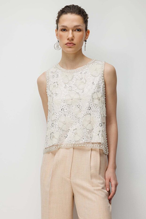 Pullu Taş İşlemeli Bluz - 2