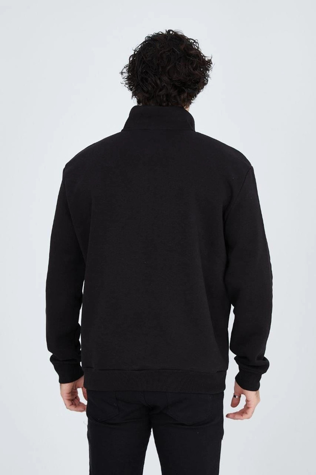 سترة نصفية بسحاب مطبوع - أسود - 4