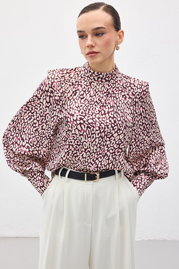 منقوش بلوزة - لون البرقوق - 4