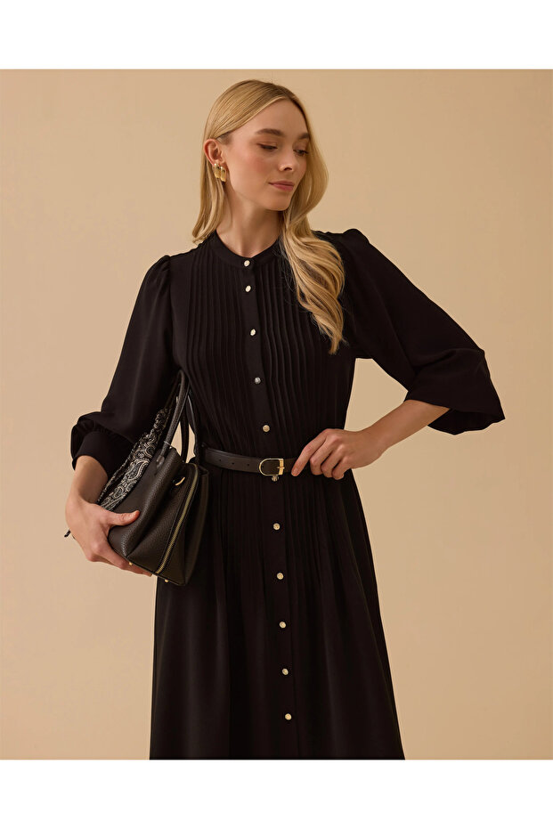 HAKİM YAKA KEMERLİ ELBİSE - 2