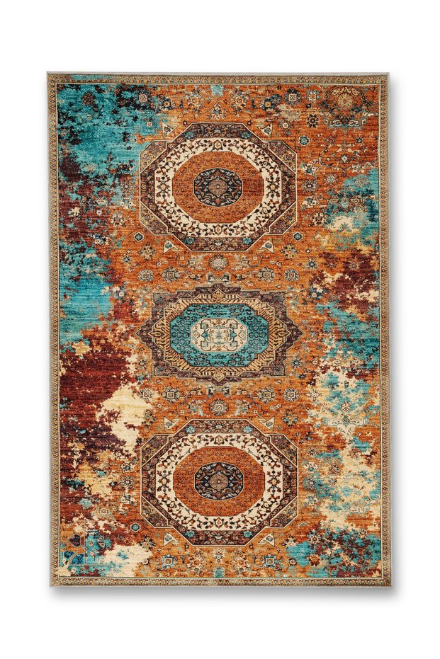 Mosso Green Theme Flower and Cheetah Figure Patterned Woven Base Modern Decorative Rug Mosso3242