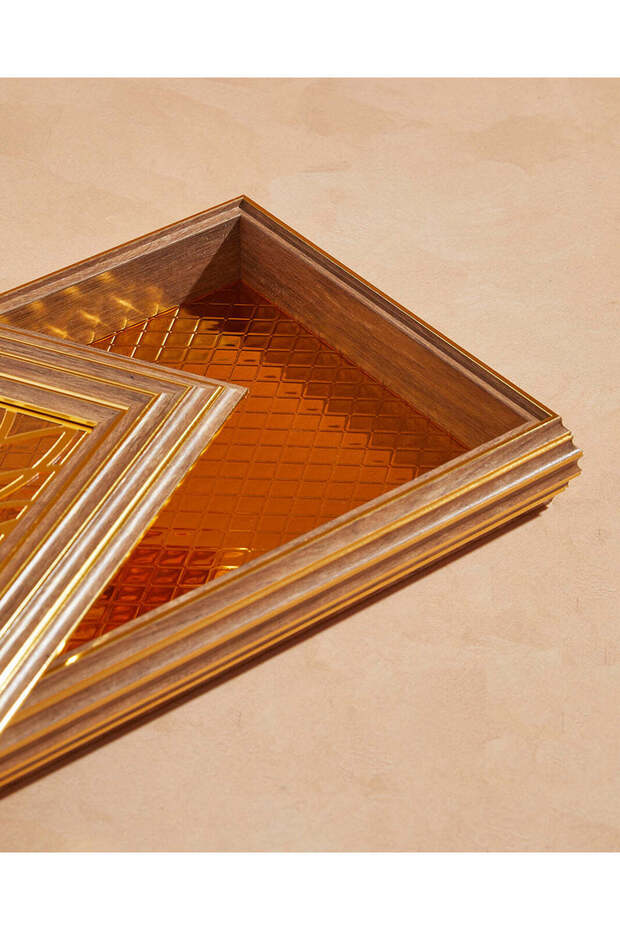 صينية تقديم مستطيلة بنية اللون بغطاء أكريليك - 5