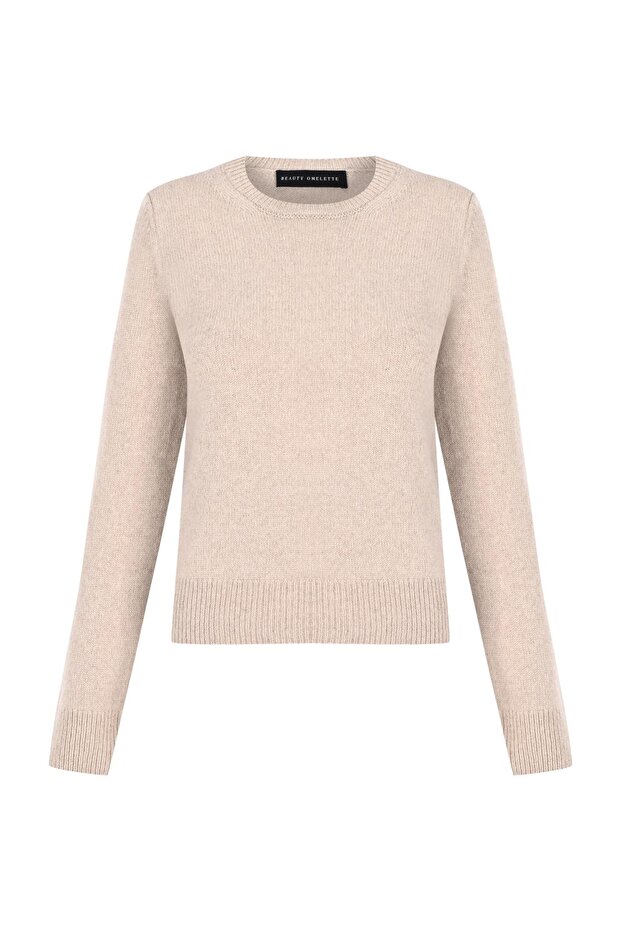 Beige 100% Cashmere Crew Neck Sweater