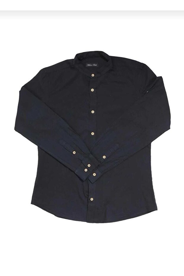 Slim Fit Long Sleeve Easy-Iron Sweat-Absorbing Breathable Texture Four Seasons Black Men's Shirt