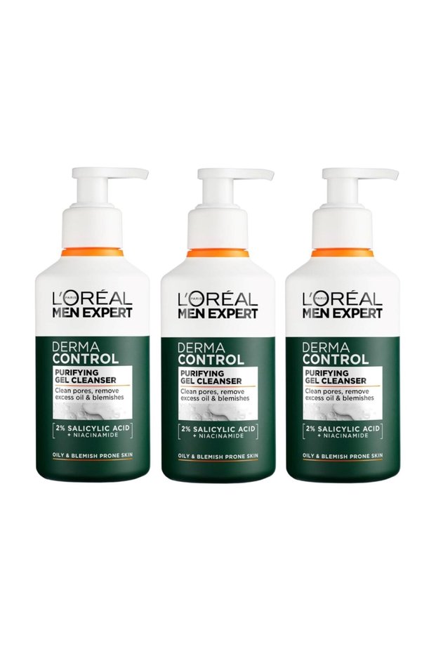 Derma Control Purifying Facial Cleansing Gel 260 ml – 2% Salicylic Acid + Niacinamide X 3 Pcs