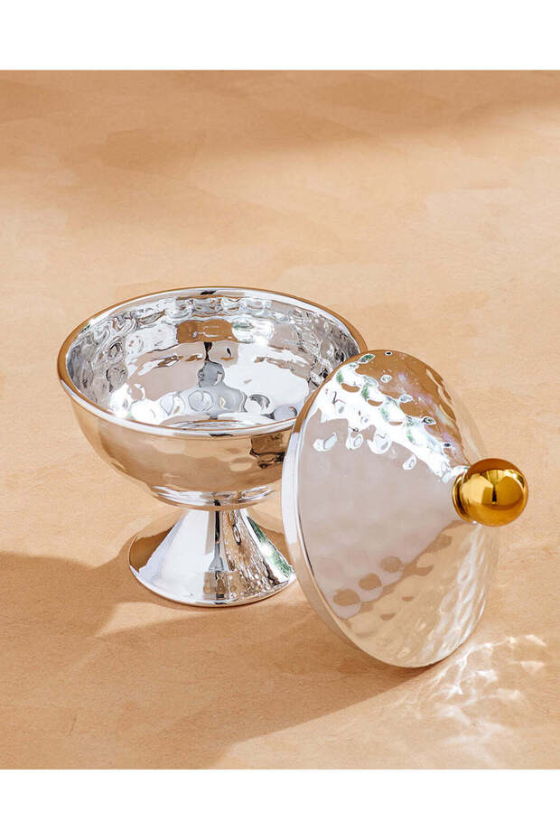 صينية تقديم فضية مطروقة مع وعاء وموزع للزيوت العطرية - 3