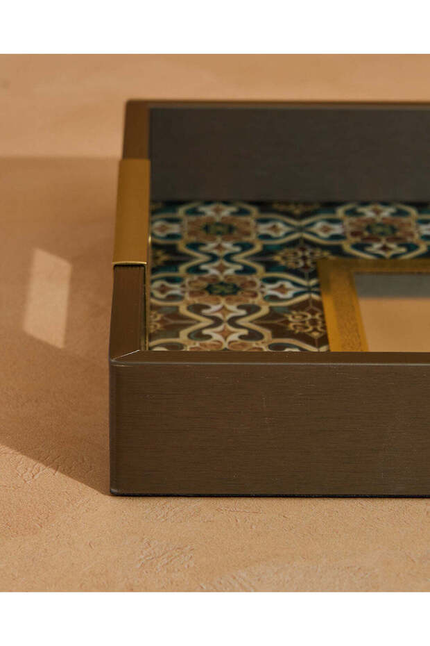 صينية مستطيلة بنية اللون مطبوع (متوسطة الحجم) - 4