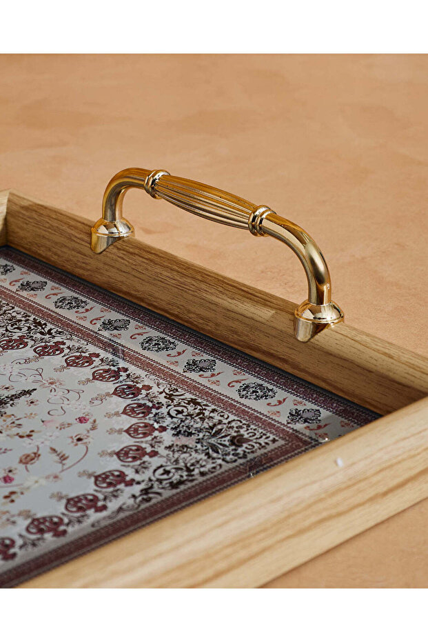 صينية مستطيلة ذهبية اللون ذات تصميم هندسي (كبيرة) - 3