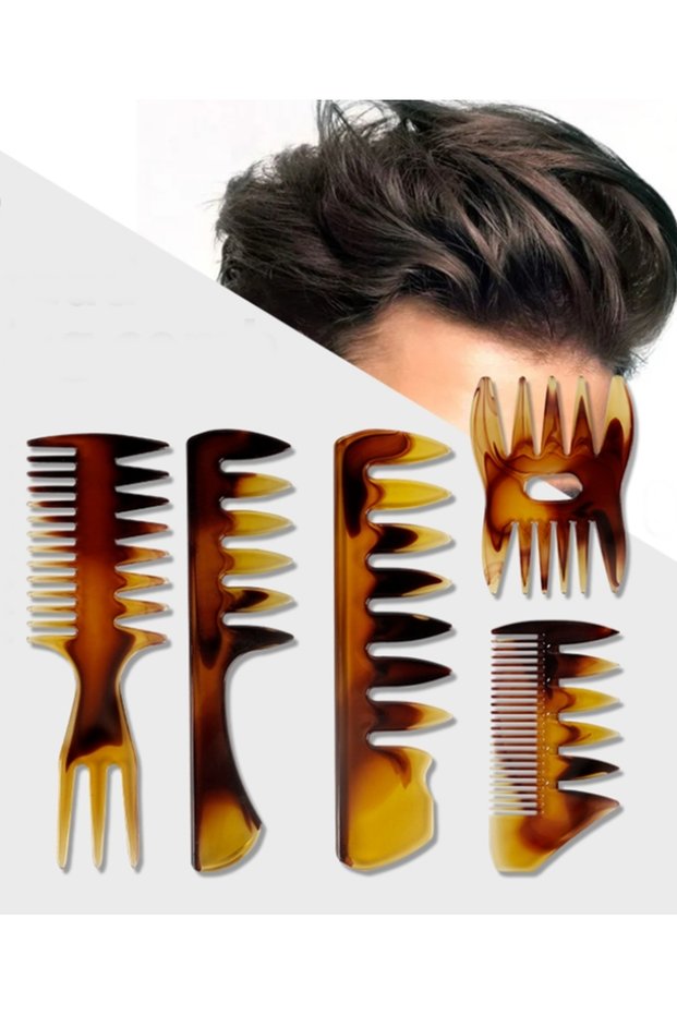 5-Piece Colorful Antistatic Hair Styling Comb Set - Barber Type Wide-Tooth Texture Comb